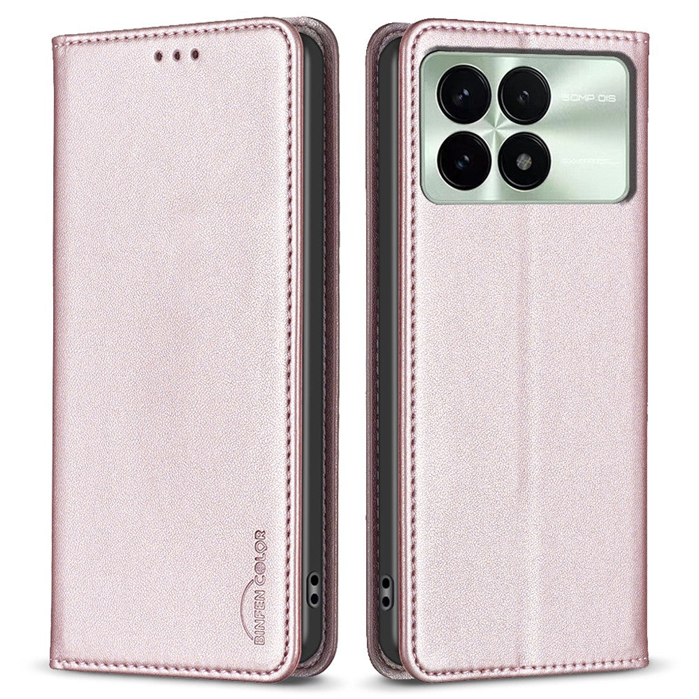 BINFEN COLOR BF18 för Xiaomi Redmi K70E 5G / Poco X6 Pro 5G läderfodral med 3 kortplatser stativ mobilskal