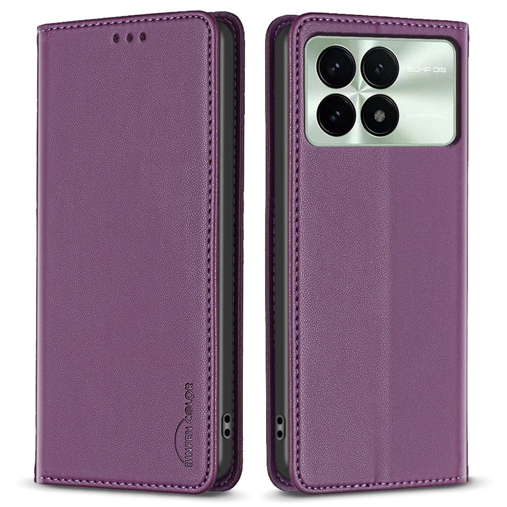BINFEN COLOR BF18 för Xiaomi Redmi K70E 5G / Poco X6 Pro 5G läderfodral med 3 kortplatser stativ mobilskal