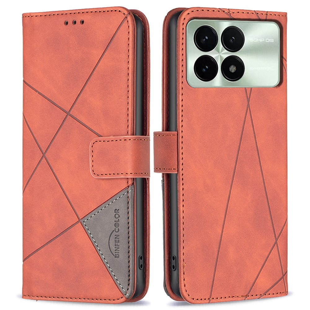 BINFEN COLOR For Xiaomi Redmi K70E 5G / Poco X6 Pro 5G Phone Cases Wallet Stand Geometry Imprint Leather Cover