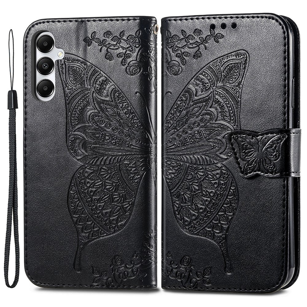 For Samsung Galaxy A05s 4G PU Leather Case Stand Function Butterfly Flower Pattern Cover Wallet