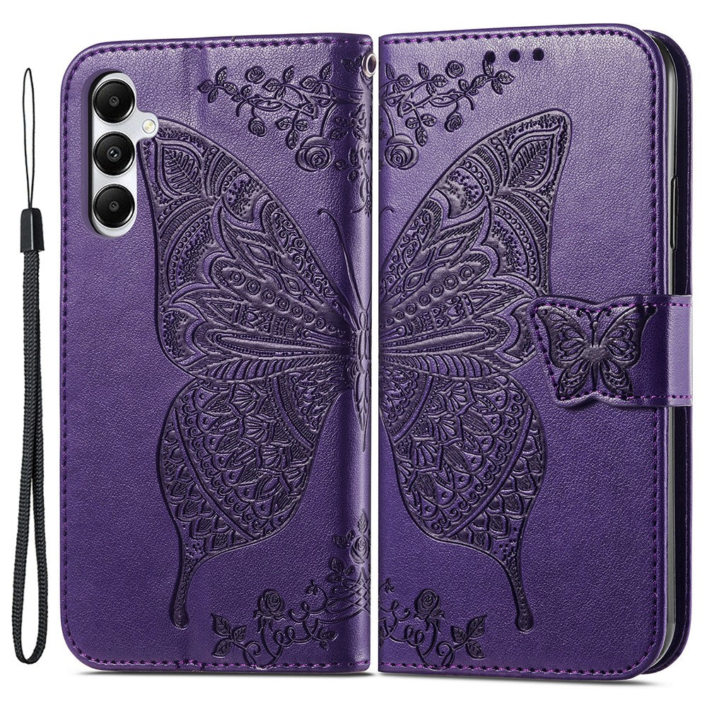 For Samsung Galaxy A05s 4G PU Leather Case Stand Function Butterfly Flower Pattern Cover Wallet