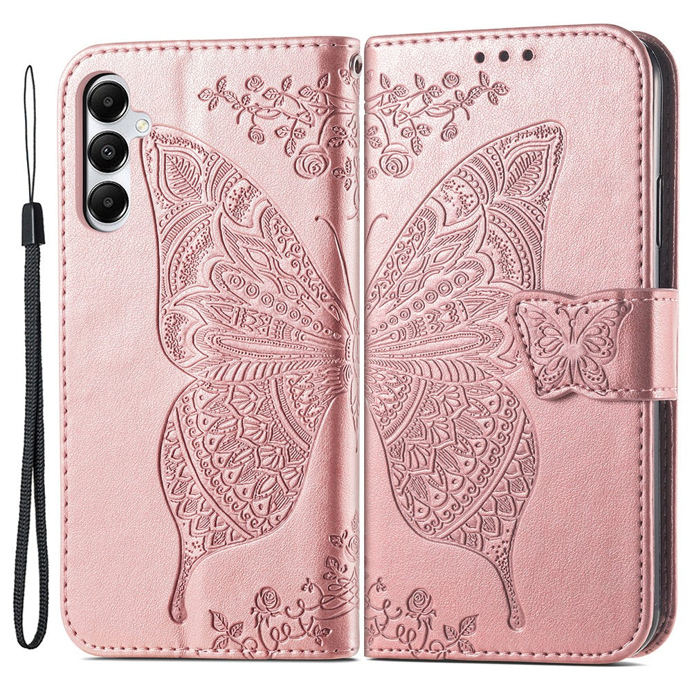 For Samsung Galaxy A05s 4G PU Leather Case Stand Function Butterfly Flower Pattern Cover Wallet