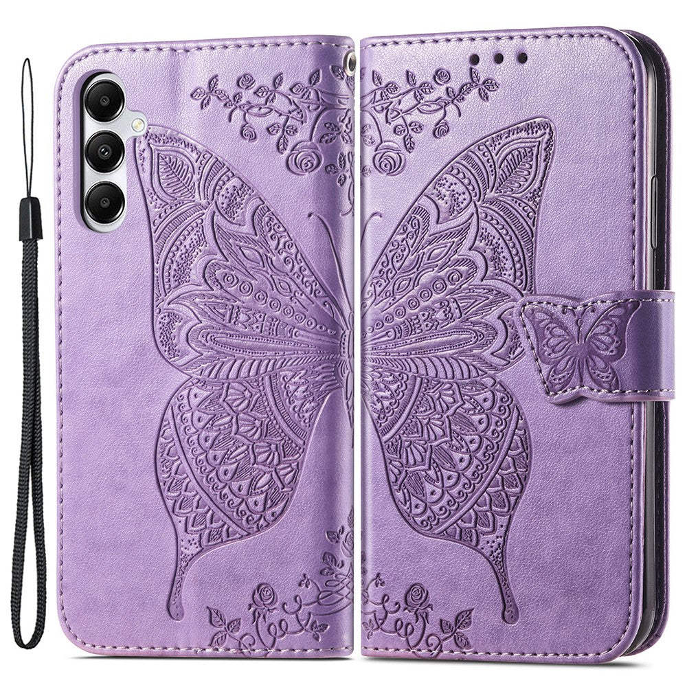 For Samsung Galaxy A05s 4G PU Leather Case Stand Function Butterfly Flower Pattern Cover Wallet