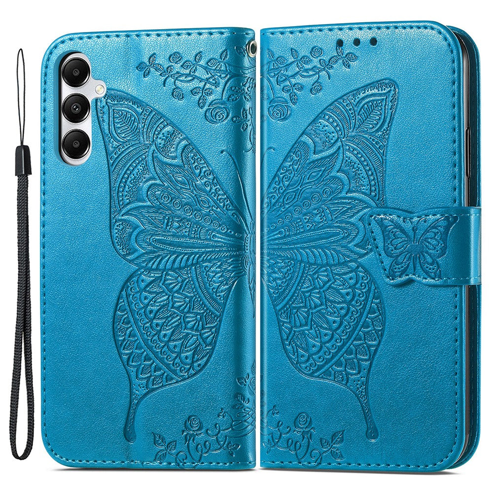 For Samsung Galaxy A05s 4G PU Leather Case Stand Function Butterfly Flower Pattern Cover Wallet
