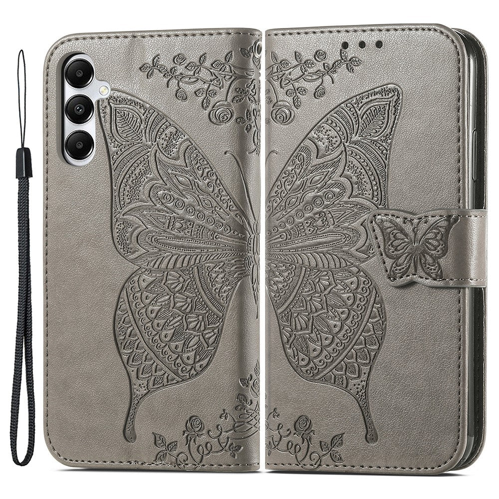 For Samsung Galaxy A05s 4G PU Leather Case Stand Function Butterfly Flower Pattern Cover Wallet