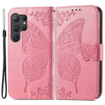 For Samsung Galaxy S24 Ultra Flip Folio Cover with Butterfly Pattern Leather Stand Phone Case