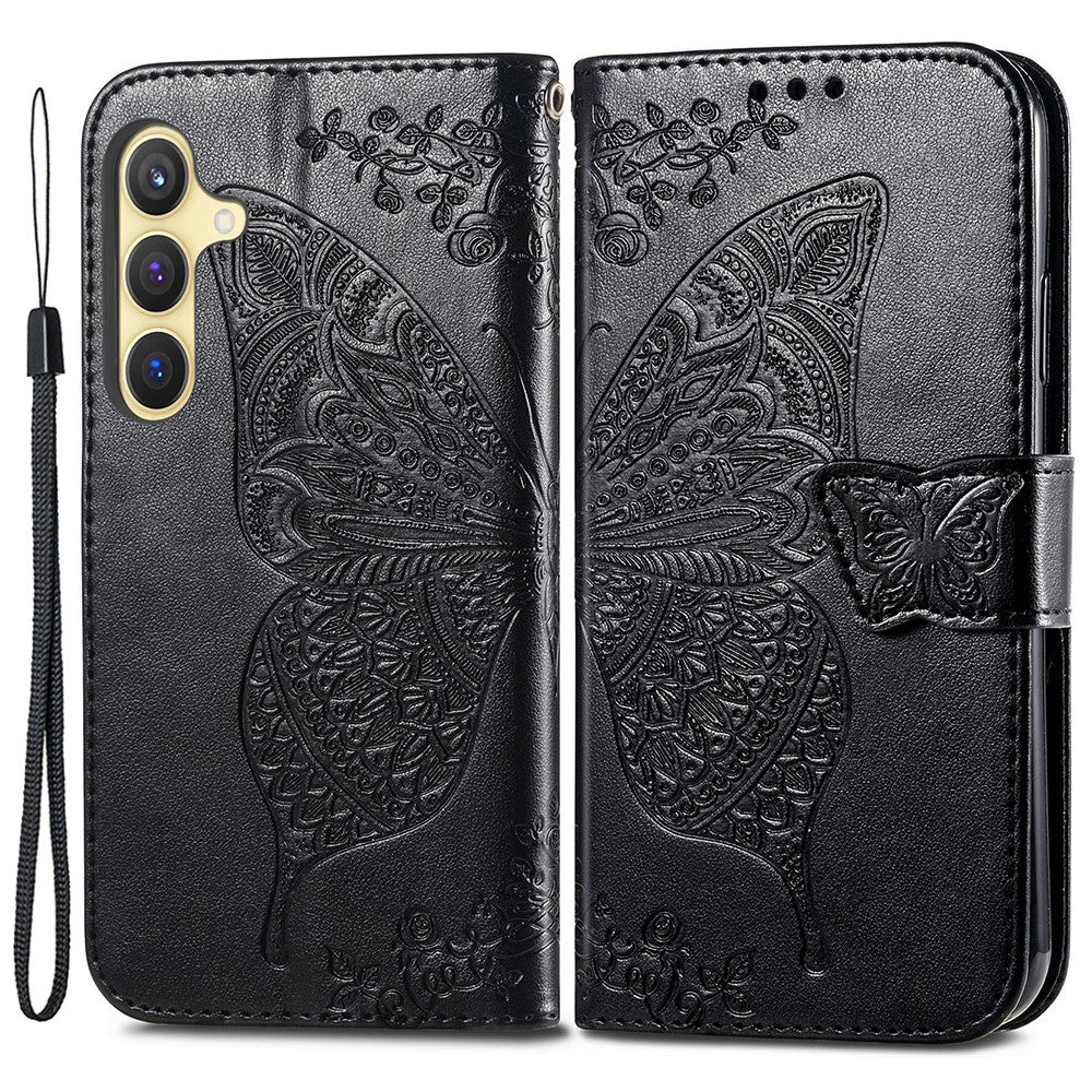 Wallet Case for Samsung Galaxy S24+ Butterfly Imprinted Leather Folio Phone Cover Stand