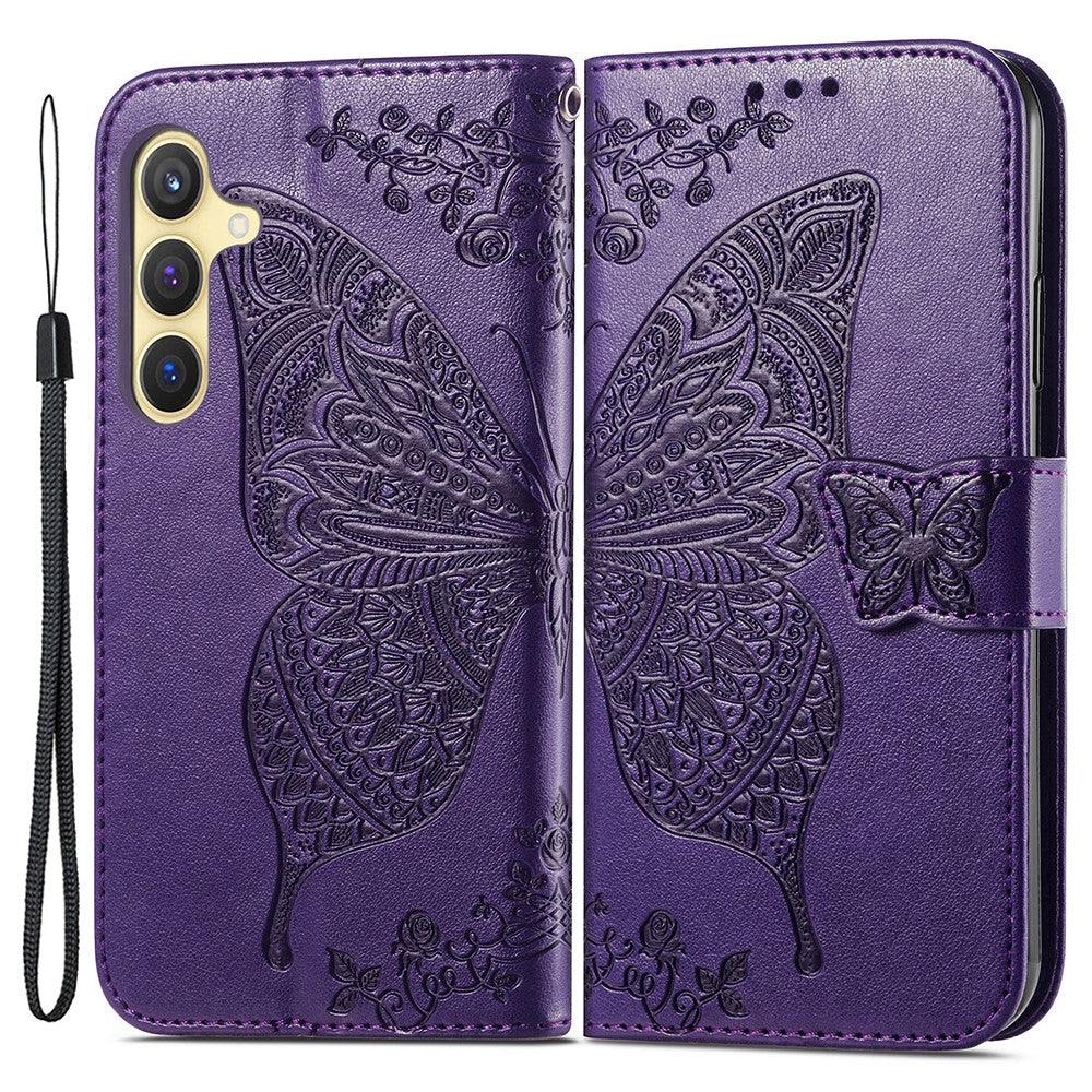 Wallet Case for Samsung Galaxy S24+ Butterfly Imprinted Leather Folio Phone Cover Stand