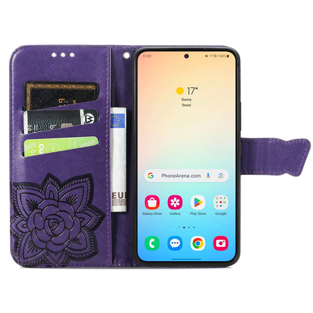 Wallet Case for Samsung Galaxy S24+ Butterfly Imprinted Leather Folio Phone Cover Stand