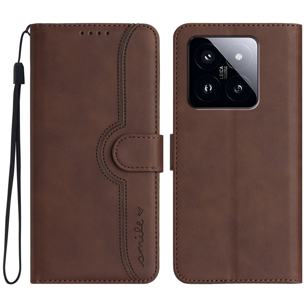 For Xiaomi 14 Pro Leather Wallet Case YX0030 Smile Series Card Holder Full Protection Cover