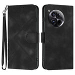For OnePlus 12 5G Wallet Case Line Imprinted PU Leather Phone Cover with Strap