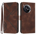 For OnePlus 12 5G Wallet Case Line Imprinted PU Leather Phone Cover with Strap