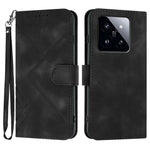 For Xiaomi 14 Pro Wallet Case Line Imprinted PU Leather Phone Cover with Strap