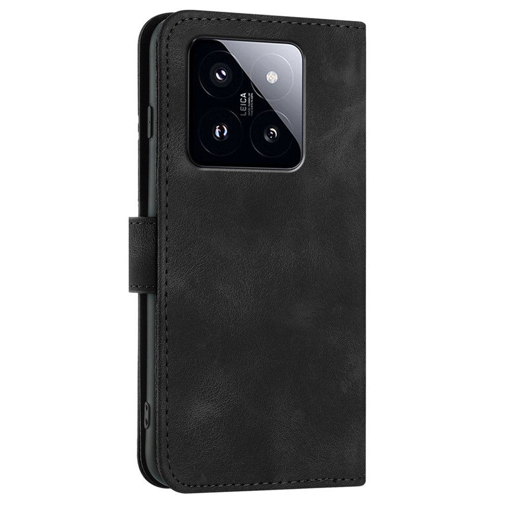 For Xiaomi 14 Pro Wallet Case Line Imprinted PU Leather Phone Cover with Strap
