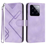 For Xiaomi 14 Pro Wallet Case Line Imprinted PU Leather Phone Cover with Strap