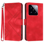 For Xiaomi 14 Pro Wallet Case Line Imprinted PU Leather Phone Cover with Strap
