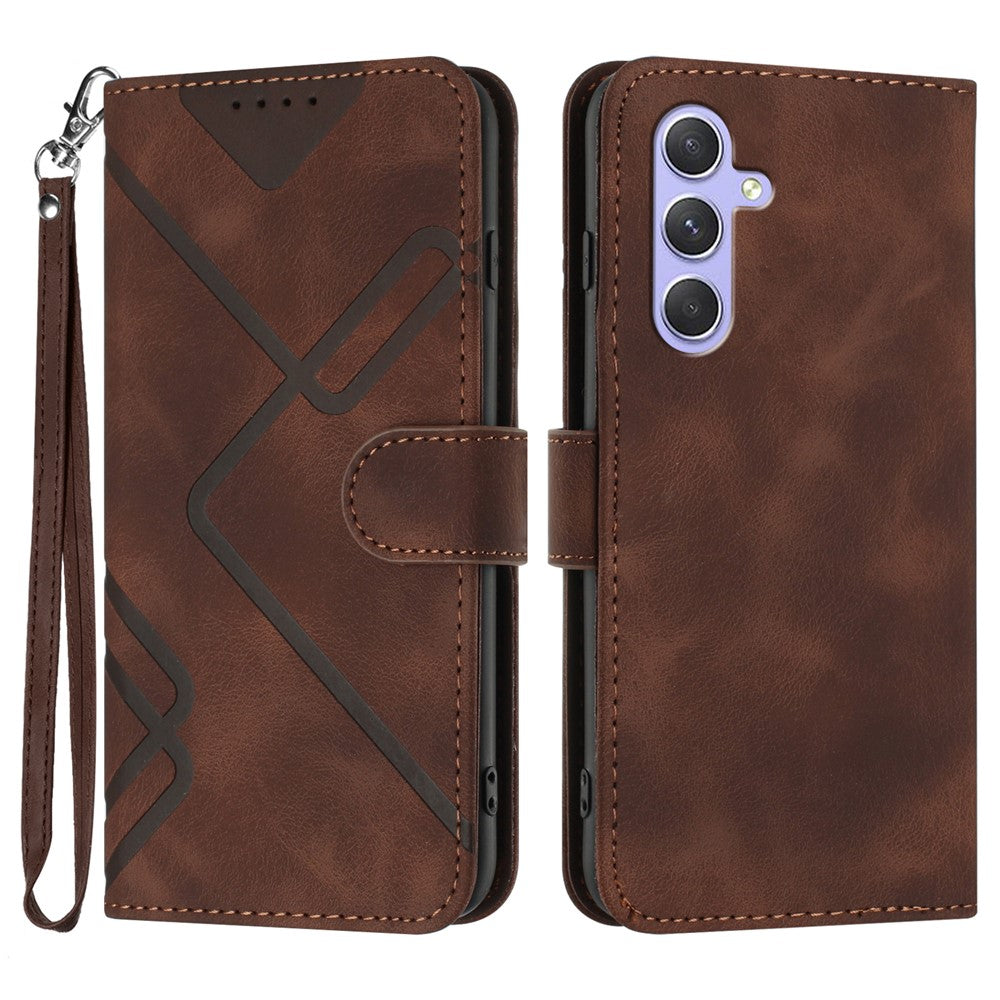 Til Samsung Galaxy A55 5G Pung Etui Line Imprinted PU Læder Telefon Cover med Rem