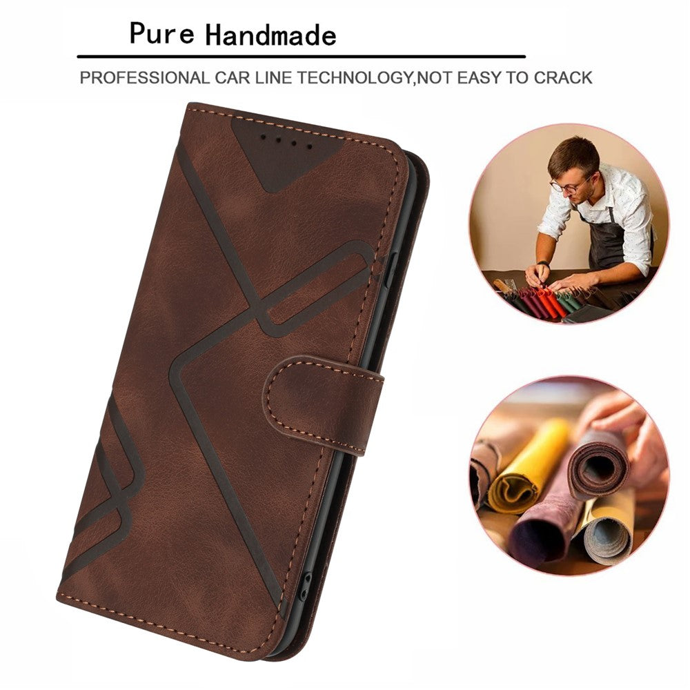 Til Samsung Galaxy A55 5G Pung Etui Line Imprinted PU Læder Telefon Cover med Rem