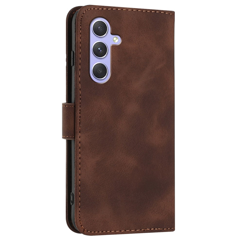 Til Samsung Galaxy A55 5G Pung Etui Line Imprinted PU Læder Telefon Cover med Rem