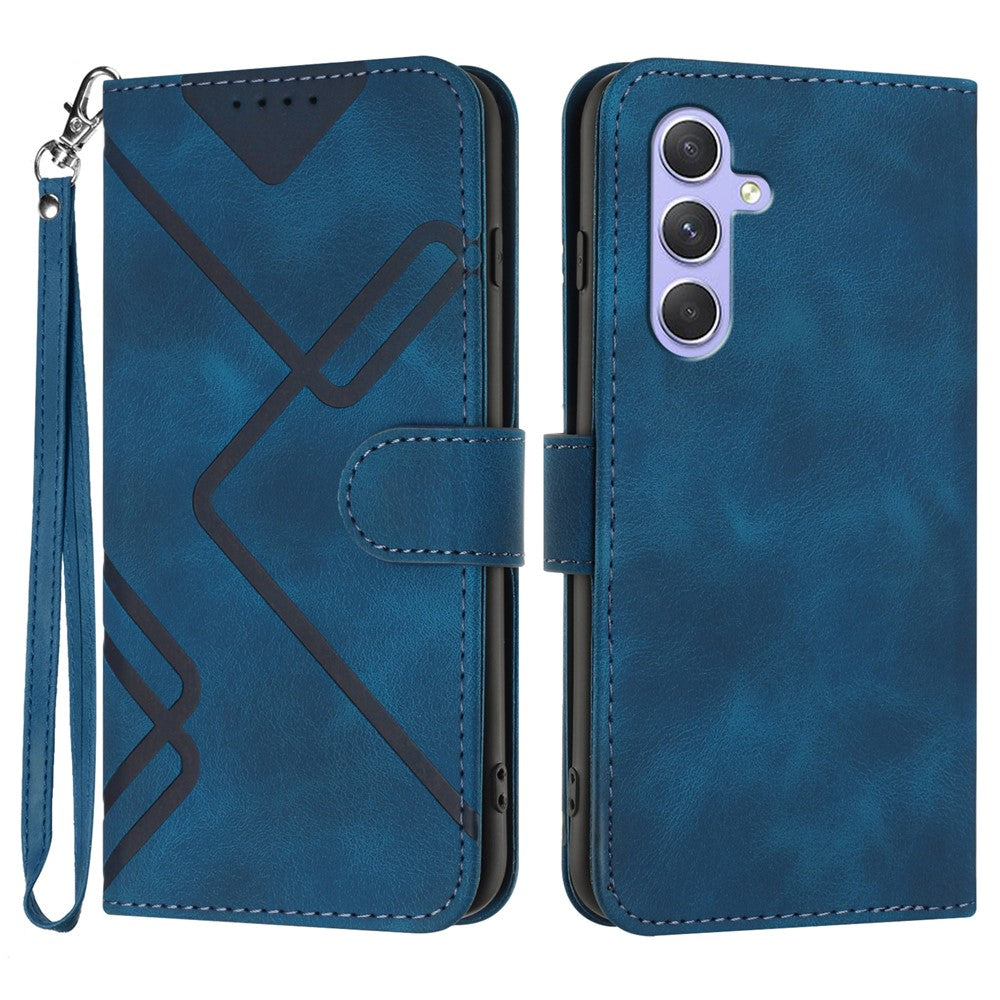 Til Samsung Galaxy A55 5G Pung Etui Line Imprinted PU Læder Telefon Cover med Rem