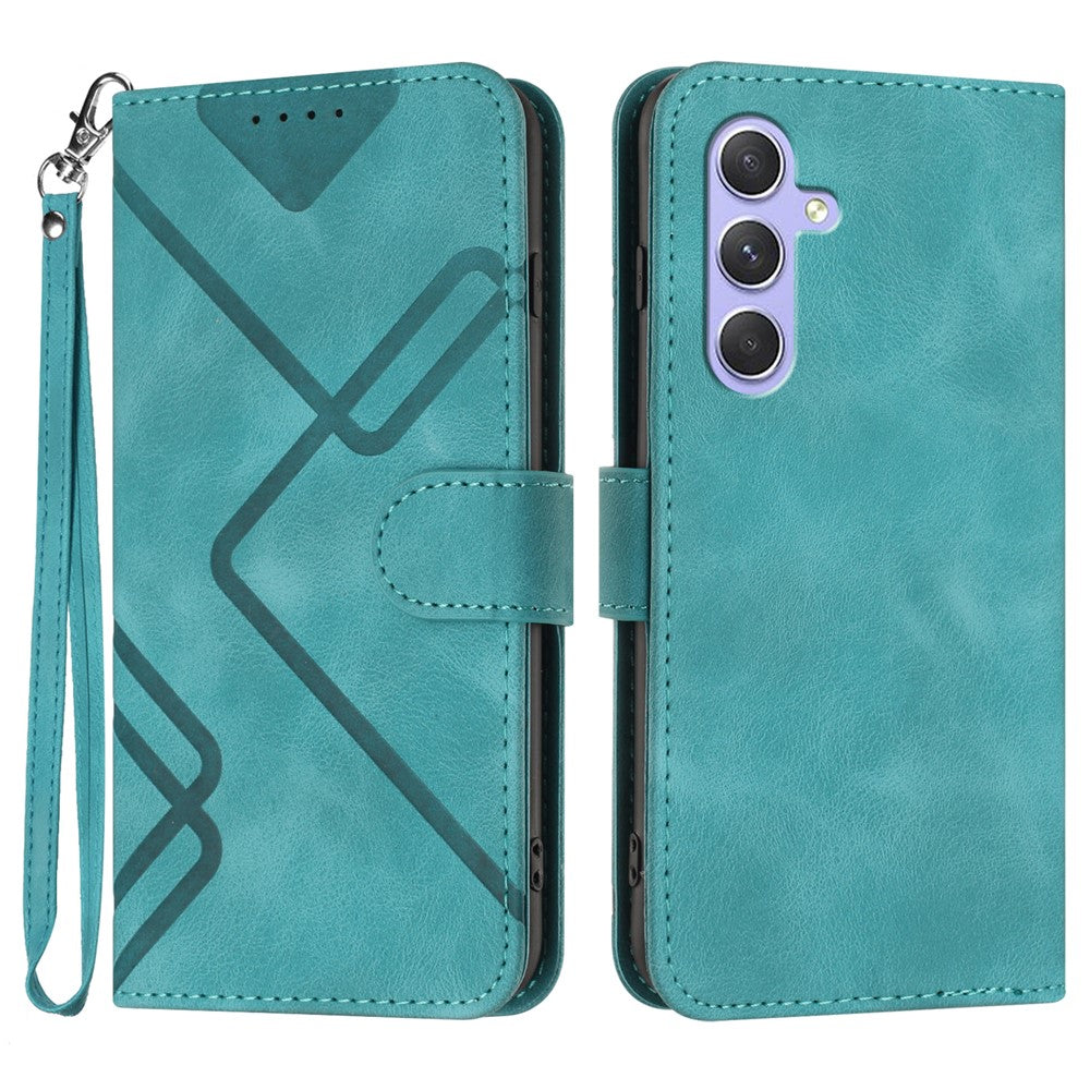 Til Samsung Galaxy A55 5G Pung Etui Line Imprinted PU Læder Telefon Cover med Rem
