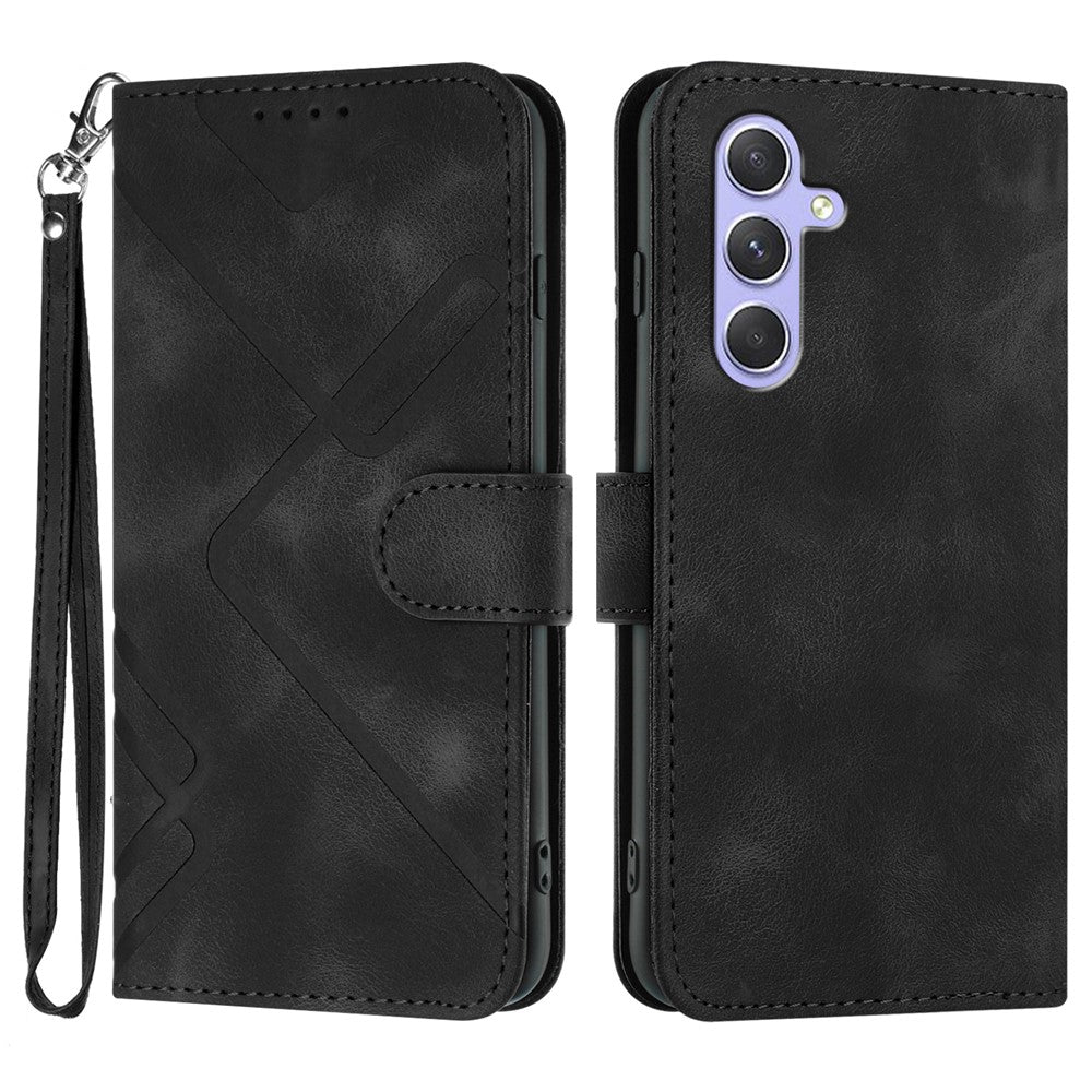Til Samsung Galaxy A55 5G Pung Etui Line Imprinted PU Læder Telefon Cover med Rem