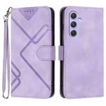 Til Samsung Galaxy A55 5G Pung Etui Line Imprinted PU Læder Telefon Cover med Rem
