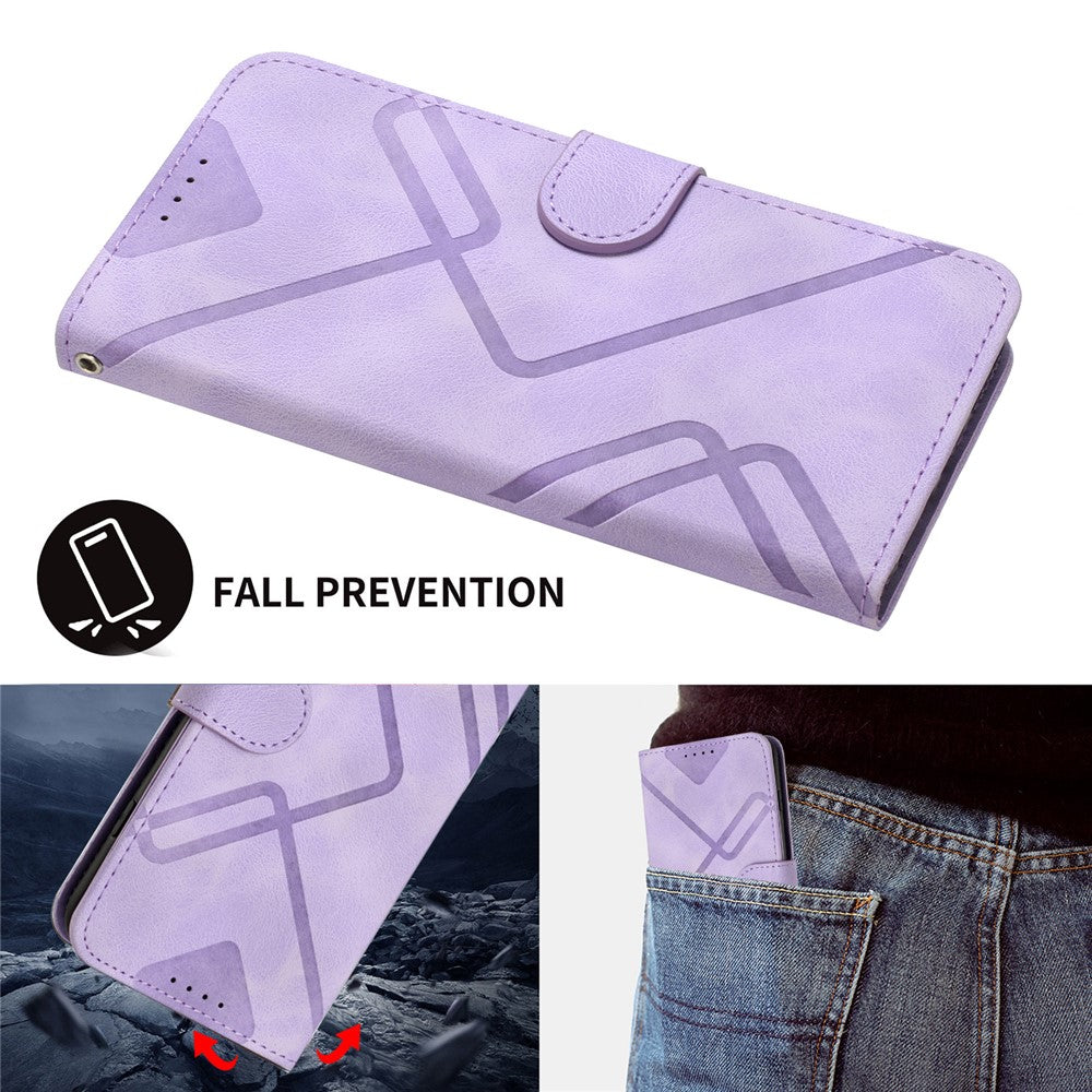 For Oppo A79 5G / A2 5G Wallet Case Line Imprinted PU Leather Phone Cover with Strap