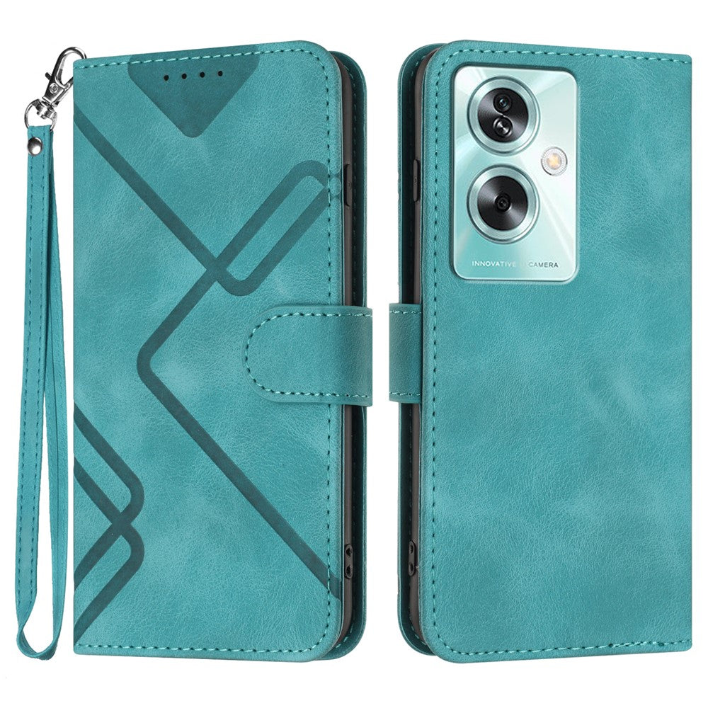 For Oppo A79 5G / A2 5G Wallet Case Line Imprinted PU Leather Phone Cover with Strap