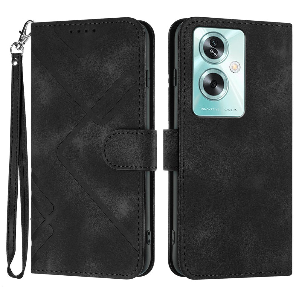 For Oppo A79 5G / A2 5G Wallet Case Line Imprinted PU Leather Phone Cover with Strap