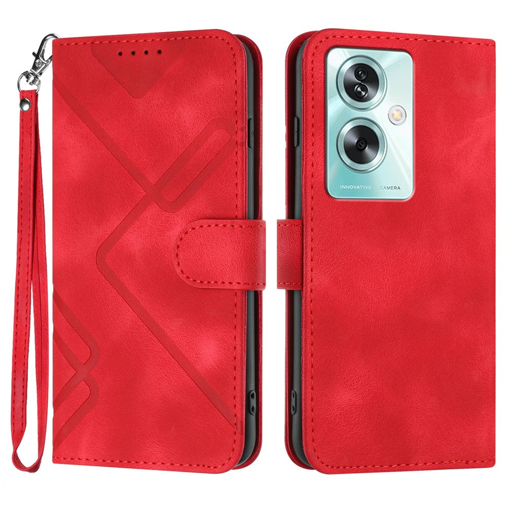 For Oppo A79 5G / A2 5G Wallet Case Line Imprinted PU Leather Phone Cover with Strap
