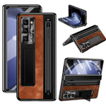 For Samsung Galaxy Z Fold5 5G Case Leather+PC Phone Cover with Tempered Glass Film and Stylus Pen