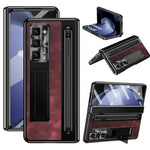 For Samsung Galaxy Z Fold5 5G Case Leather+PC Phone Cover with Tempered Glass Film and Stylus Pen
