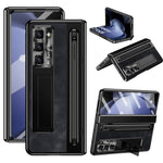 For Samsung Galaxy Z Fold5 5G Case Leather+PC Phone Cover with Tempered Glass Film and Stylus Pen
