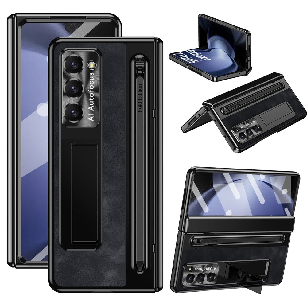 For Samsung Galaxy Z Fold5 5G Case Leather+PC Phone Cover with Tempered Glass Film and Stylus Pen