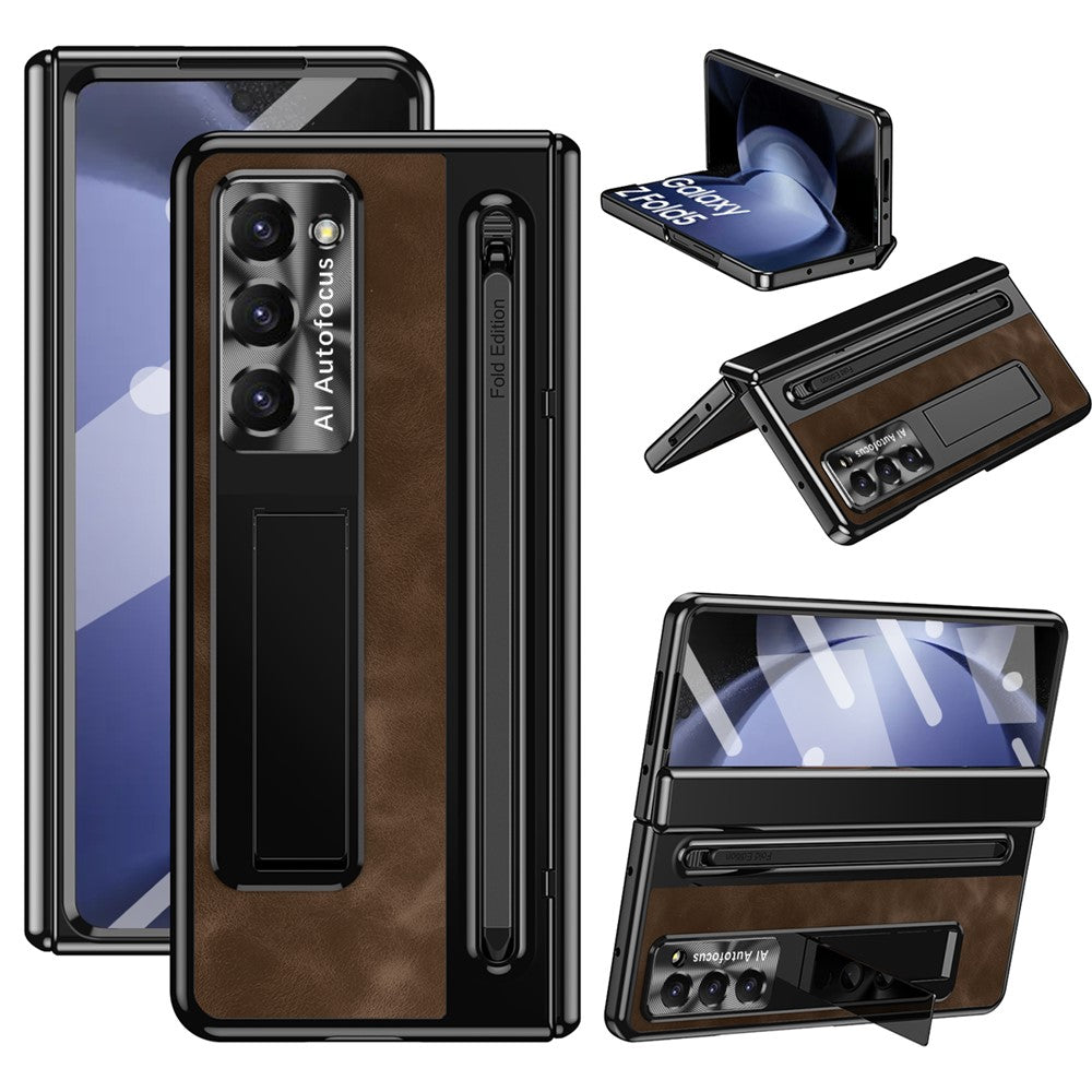 For Samsung Galaxy Z Fold5 5G Case Leather+PC Phone Cover with Tempered Glass Film and Stylus Pen
