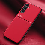 For Samsung Galaxy S24+ Case PU+TPU+PC Back Cover with Magnetic Holder Metal Sheet