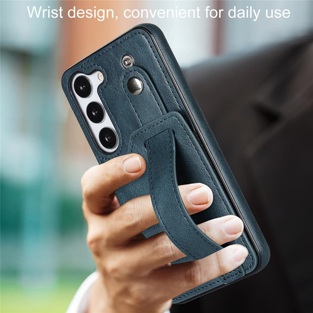 For Samsung Galaxy S24+ Case Retro PU Leather Coated TPU Wristband Kickstand Phone Shell