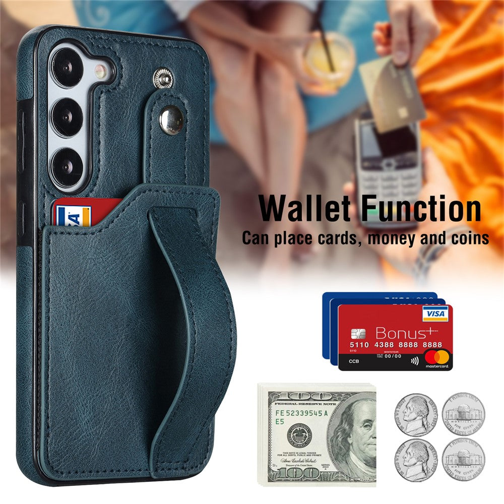 For Samsung Galaxy S24+ Case Retro PU Leather Coated TPU Wristband Kickstand Phone Shell