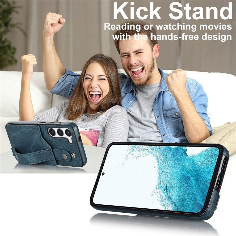 For Samsung Galaxy S24+ Case Retro PU Leather Coated TPU Wristband Kickstand Phone Shell