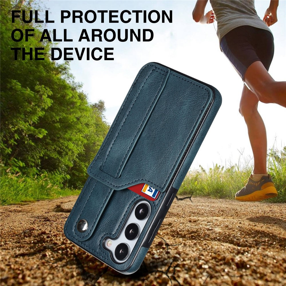 For Samsung Galaxy S24+ Case Retro PU Leather Coated TPU Wristband Kickstand Phone Shell