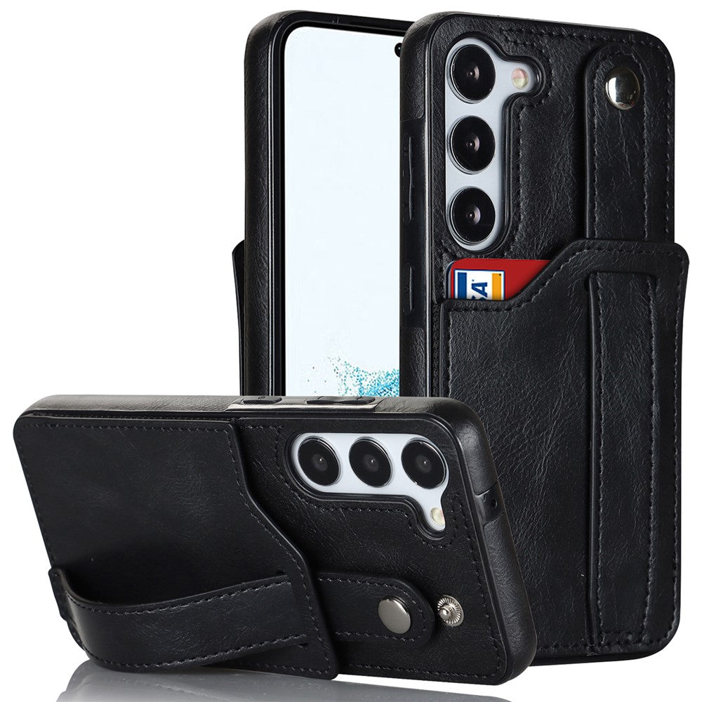 For Samsung Galaxy S24+ Case Retro PU Leather Coated TPU Wristband Kickstand Phone Shell