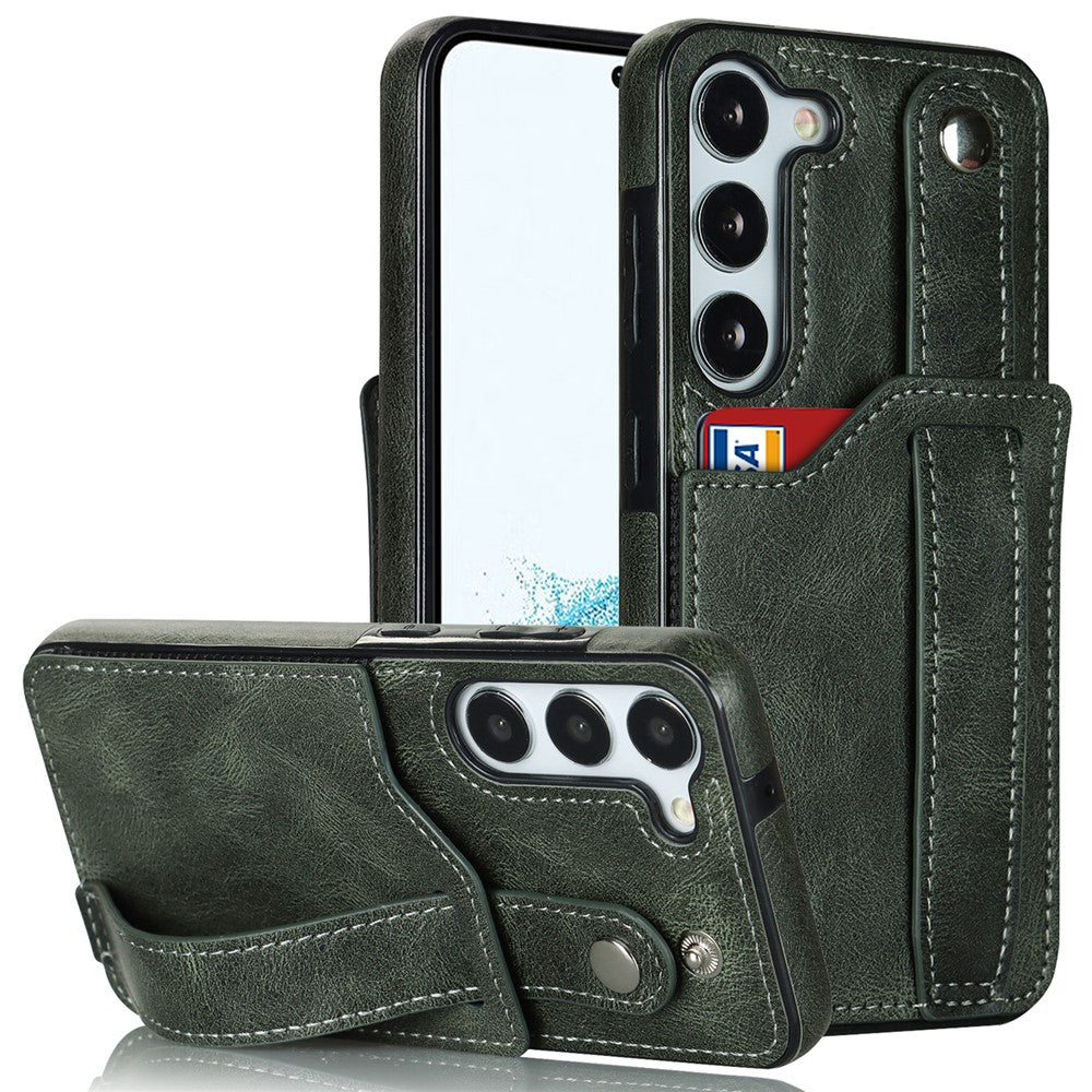 For Samsung Galaxy S24+ Case Retro PU Leather Coated TPU Wristband Kickstand Phone Shell