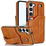 For Samsung Galaxy S24+ Case Retro PU Leather Coated TPU Wristband Kickstand Phone Shell