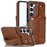 For Samsung Galaxy S24+ Case Retro PU Leather Coated TPU Wristband Kickstand Phone Shell
