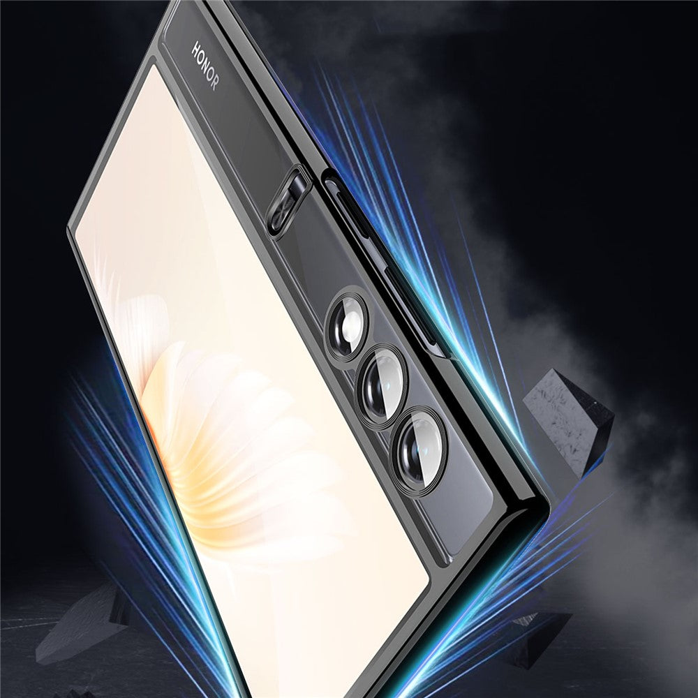 For Honor V Purse Clear Phone Case Electroplating TPU Cover with Glass Lens Protector