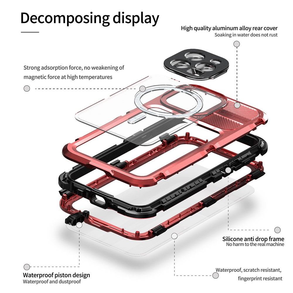 SHELLBOX M Series for iPhone 15 Pro Waterproof Case Compatible with MagSafe Aluminum Alloy IP68 Diving Case