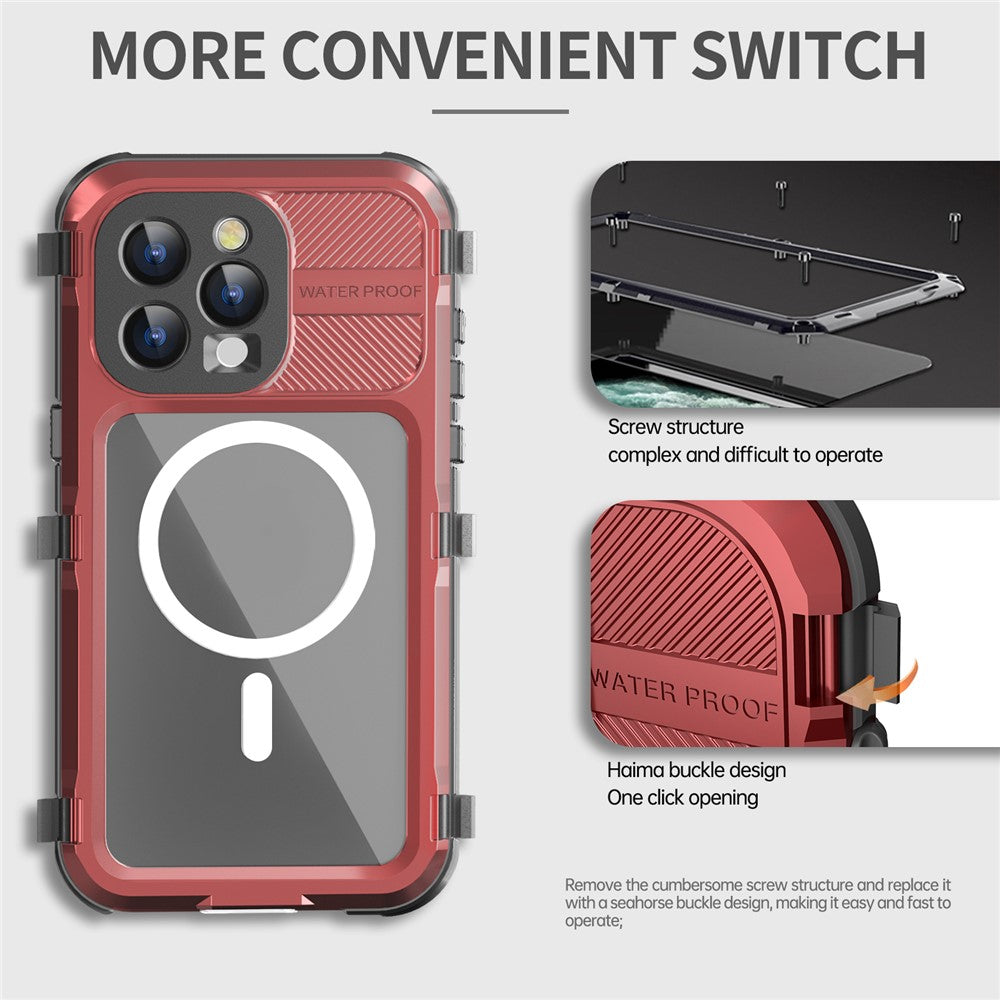 SHELLBOX M Series for iPhone 15 Pro Waterproof Case Compatible with MagSafe Aluminum Alloy IP68 Diving Case
