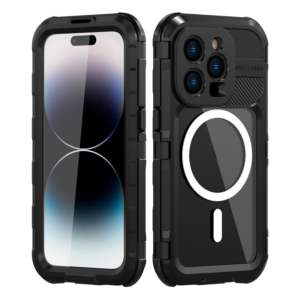 SHELLBOX M Series Metal IP68 Vandtæt Cover til iPhone 14 Pro Dykkertelefoncover Kompatibelt med MagSafe