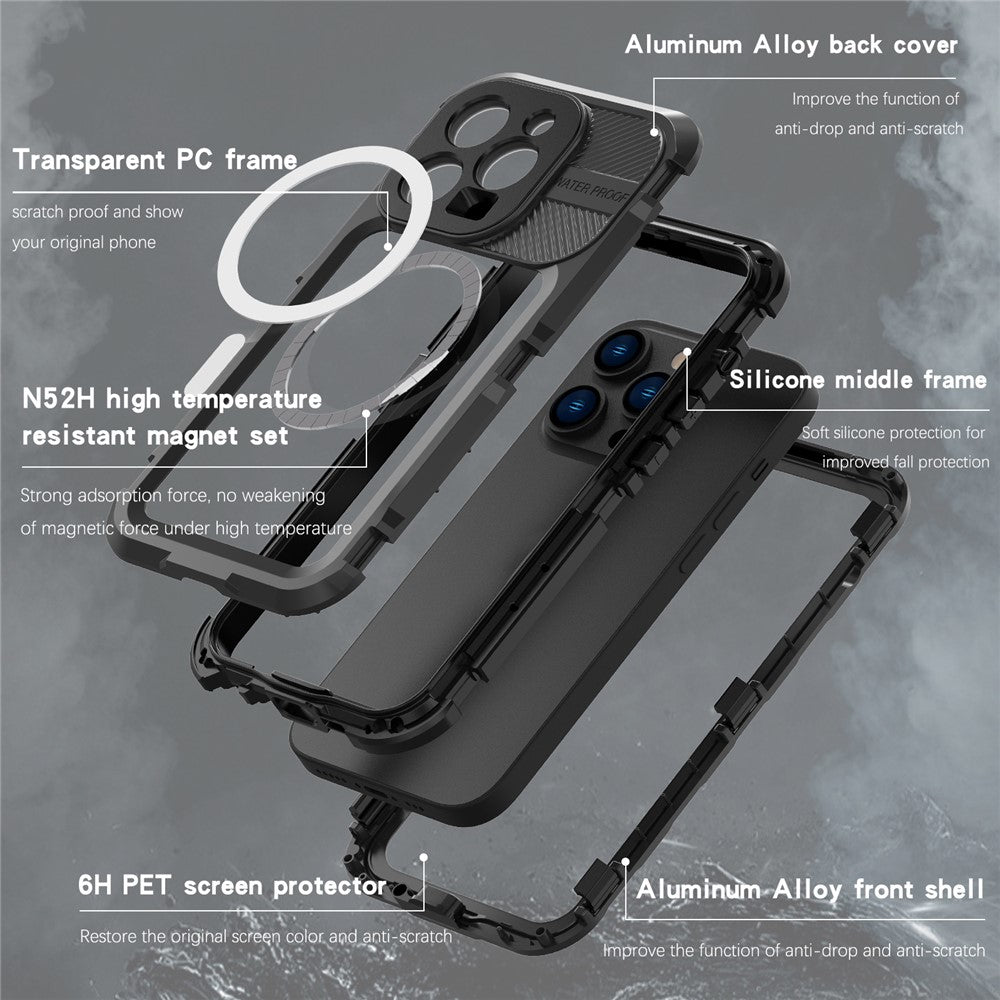 SHELLBOX M Series Metal IP68 Waterproof Case for iPhone 14 Pro Diving Phone Case Compatible with MagSafe